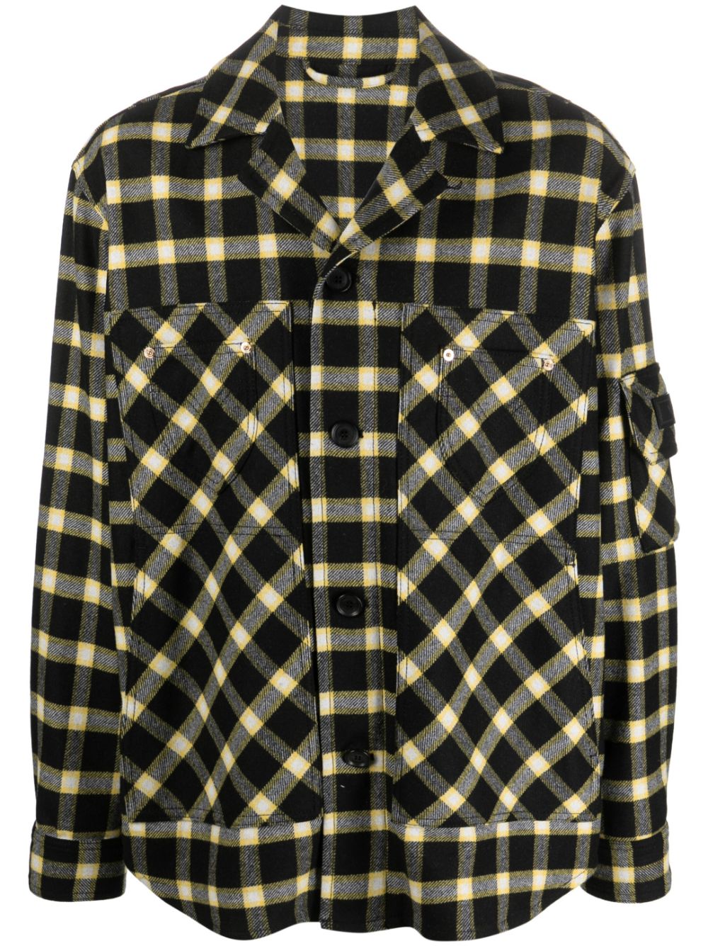 Button-down checked shirt jacket - Black