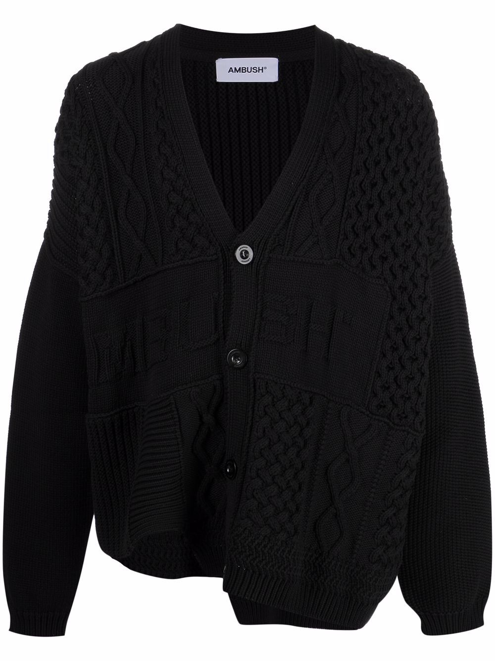 Patchwork-knit logo-detail cardigan - Black