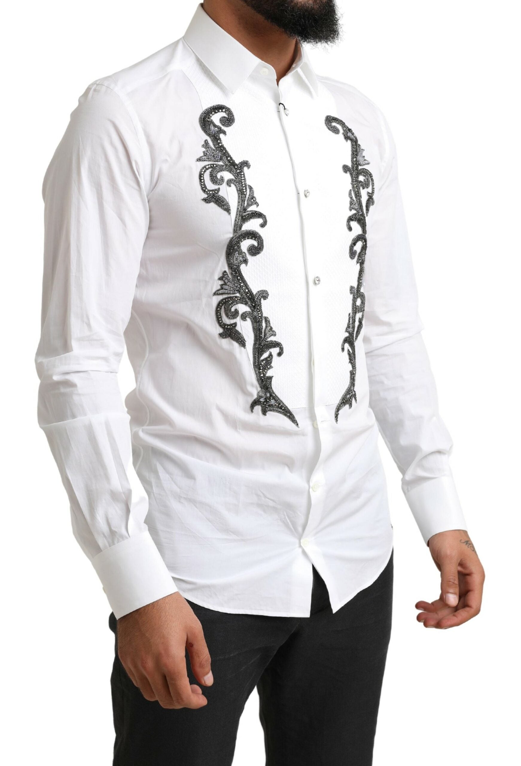Baroque-Embroidered Dress Shirt — White