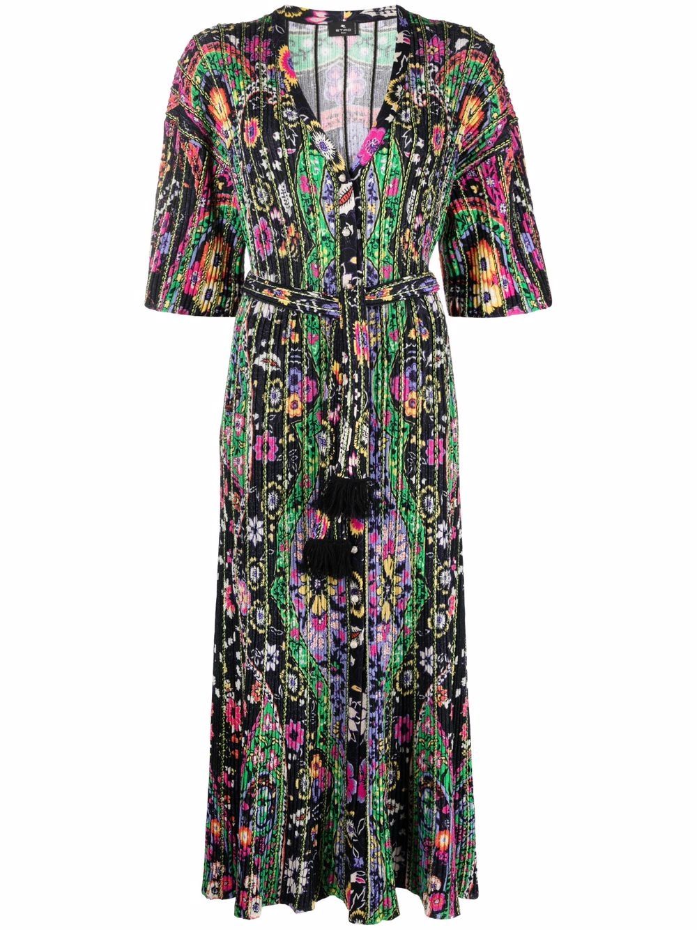Ribbed floral-knit dress - Black