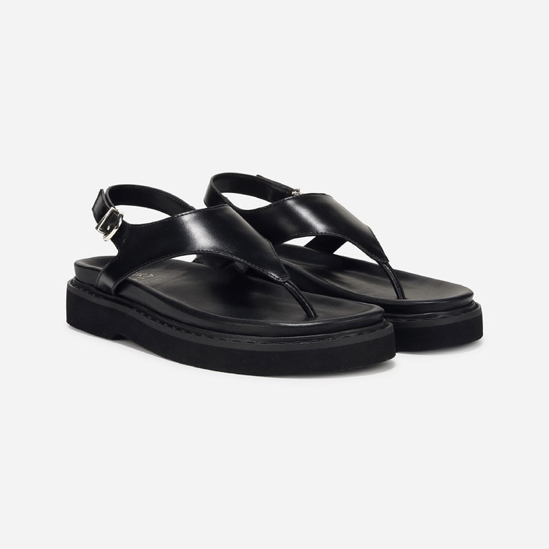 Laurel Sandals, Black Glazed Leather