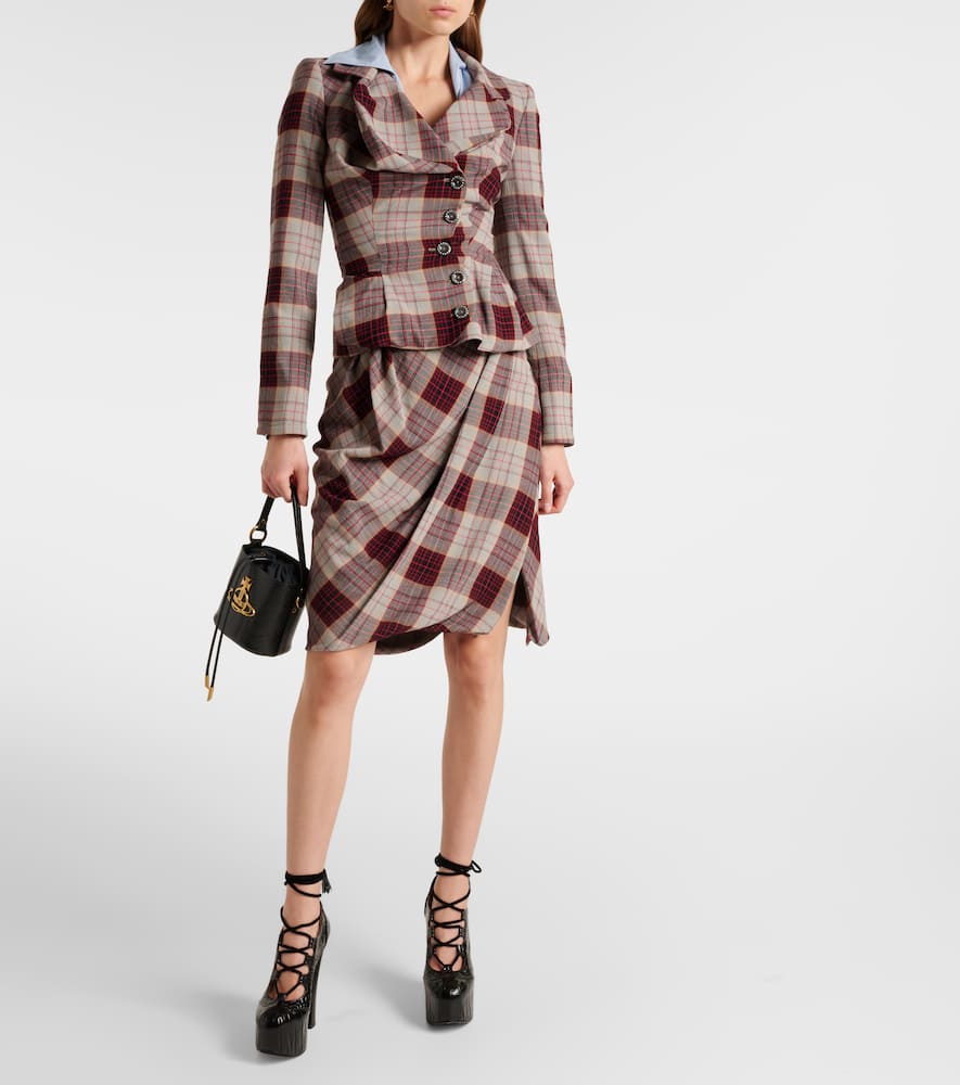 Drunken Drape checked midi skirt