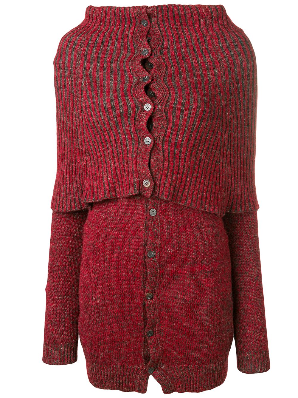 Ribbed high neck cardigan - Red