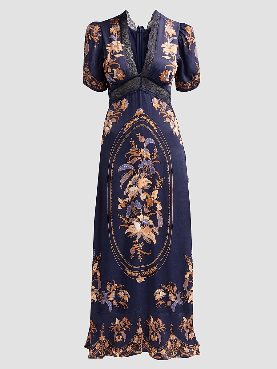 Women's Lara Floral V-Neck Midi Dress - Blue
