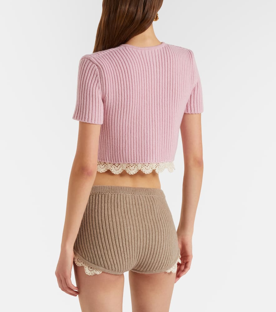 Crochet-trimmed cashmere shorts