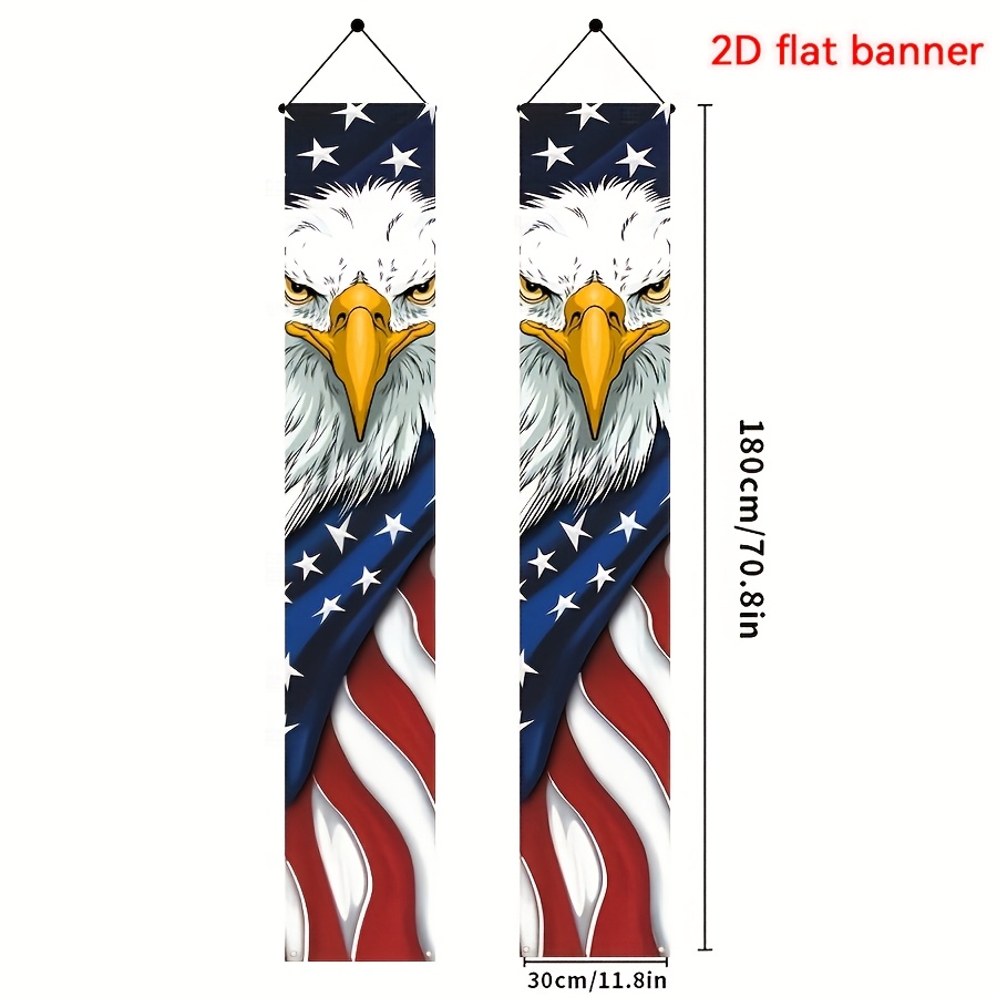 TEMU 2d Flat, 2d Flat Banner 1 Pair - July Decoration Outdoor Day Day Decoration Patriot Eagle Porch Banner Logo Memorial Day American Flag Front