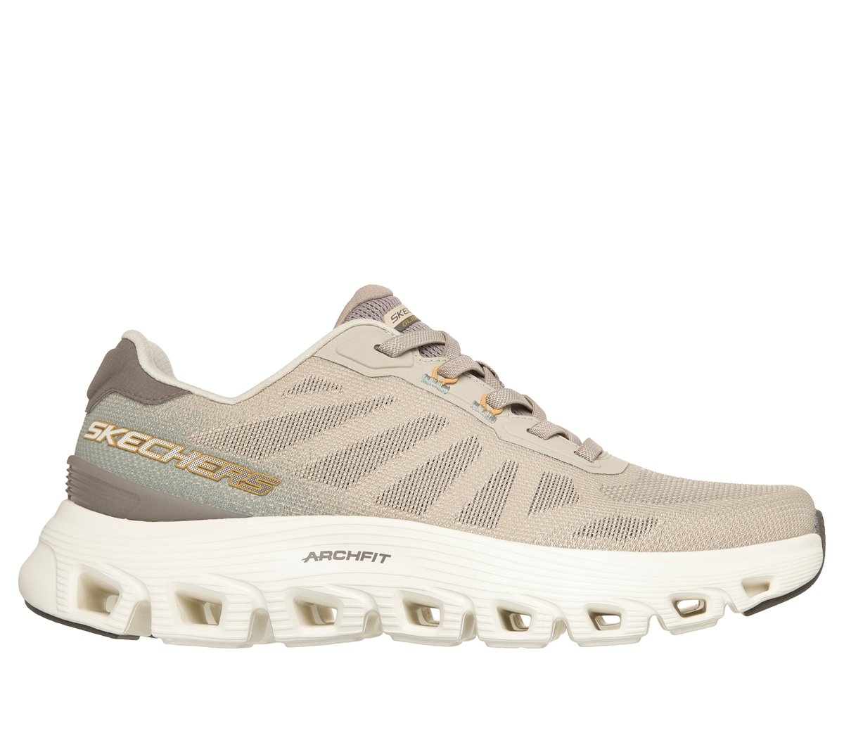Skechers Men's Arch Fit Glide-Step Wave - Bremet Sneaker in Olive, 9.5 | Textile/Synthetic, Vegan, Machine Washable