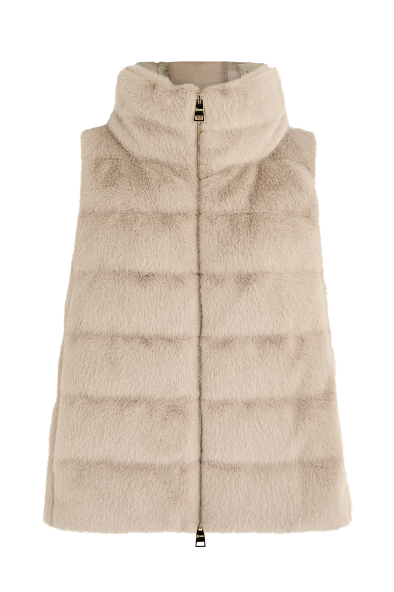 Padded High-Neck Vest — Beige
