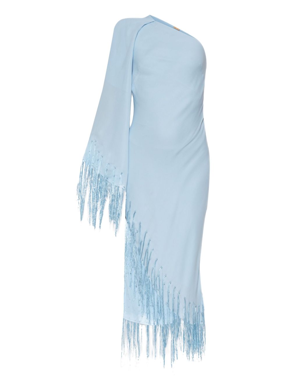 Fringe-detailed one-shoulder dress - Blue