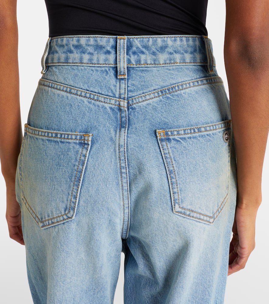 Distressed embellished wide-leg jeans