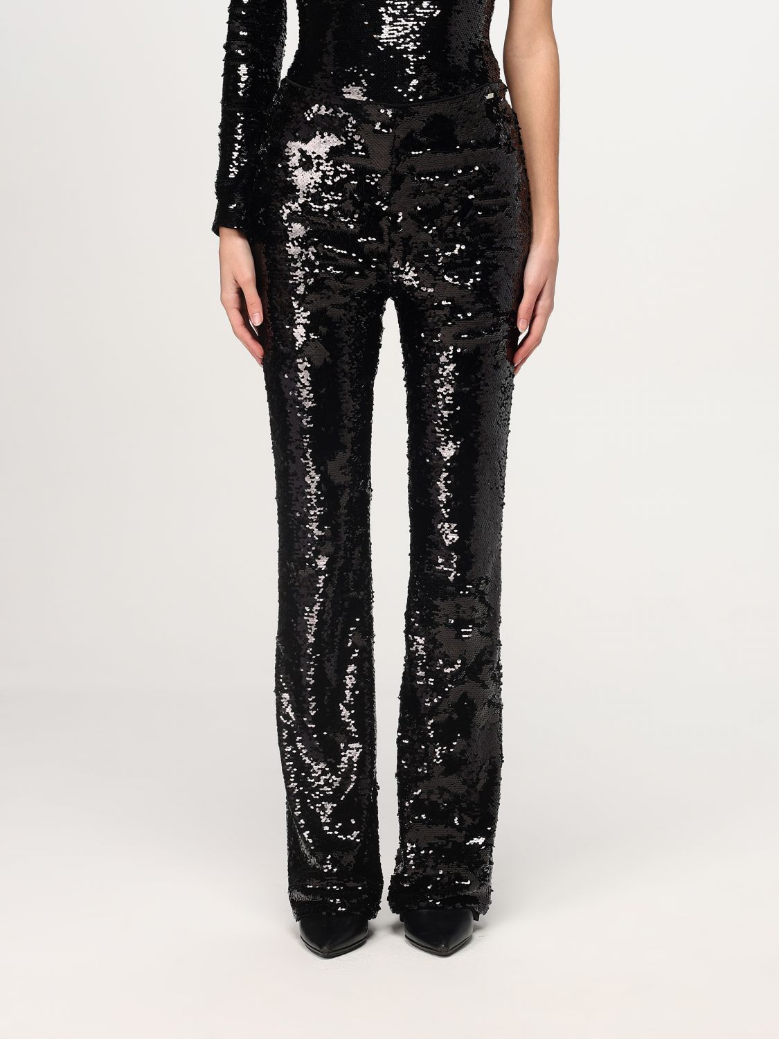 Sequin-embellished flared trousers - Black