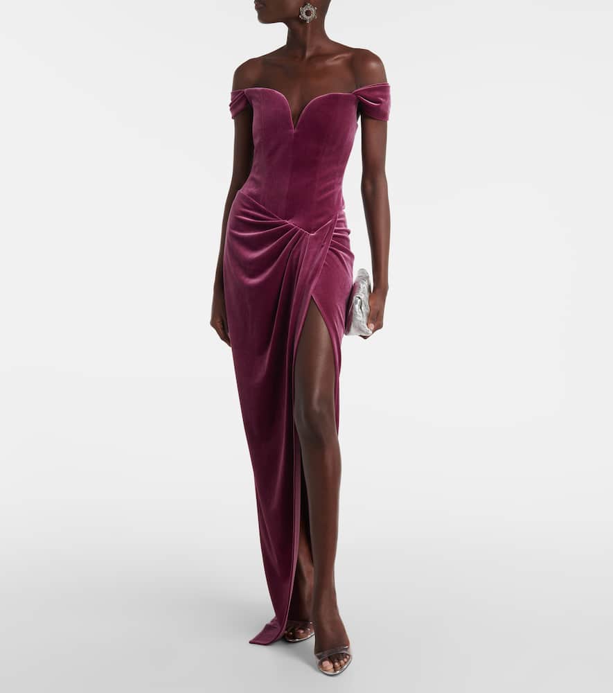 Alex Perry Asymmetric velvet bustier gown