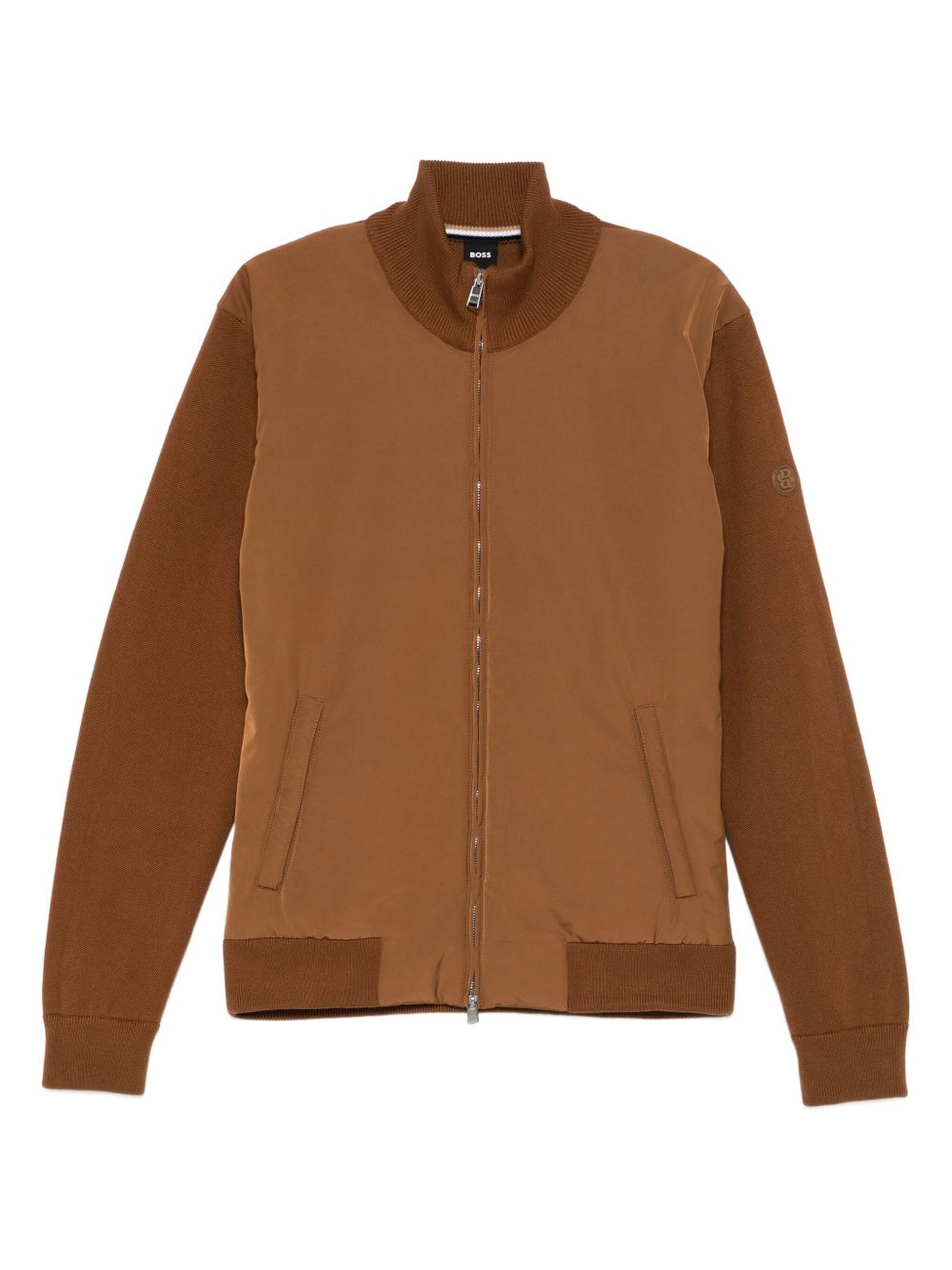 Knitted-panel zip-up jacket - Brown