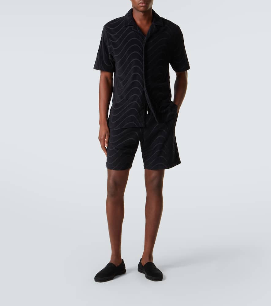 Embroidered cotton-blend terry shorts