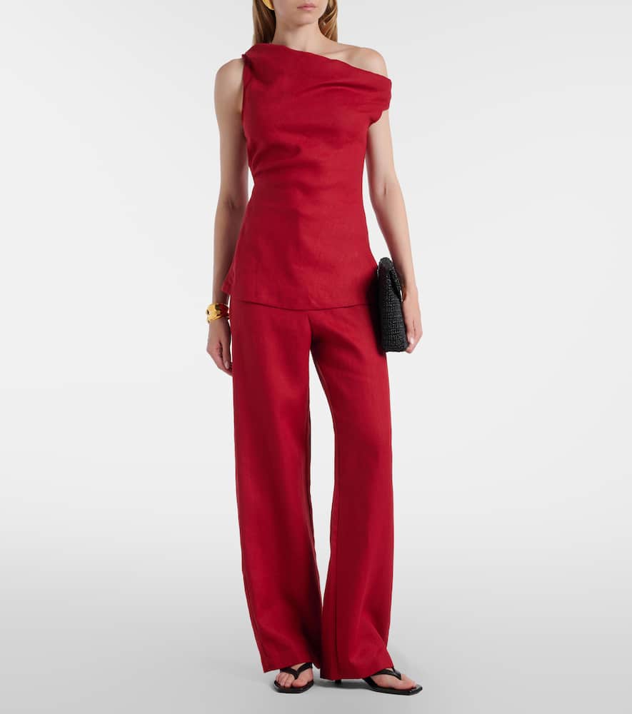 Suis one-shoulder linen top