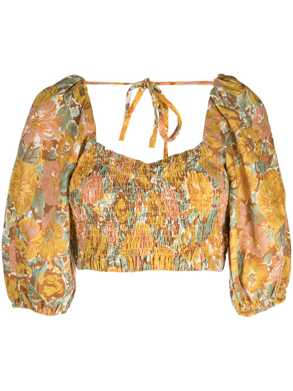 Alejandra floral-print linen crop top - Yellow