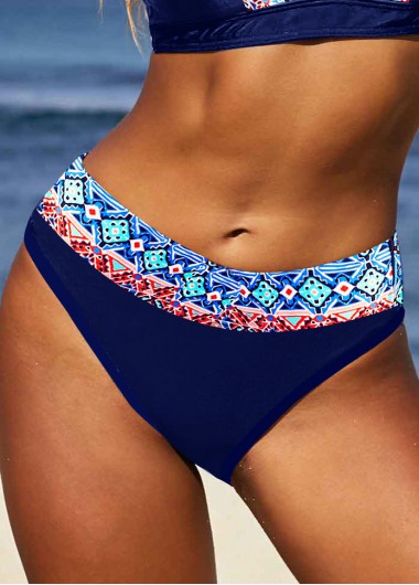 Modlily Mid Waisted Tribal Print Navy Bikini Botto