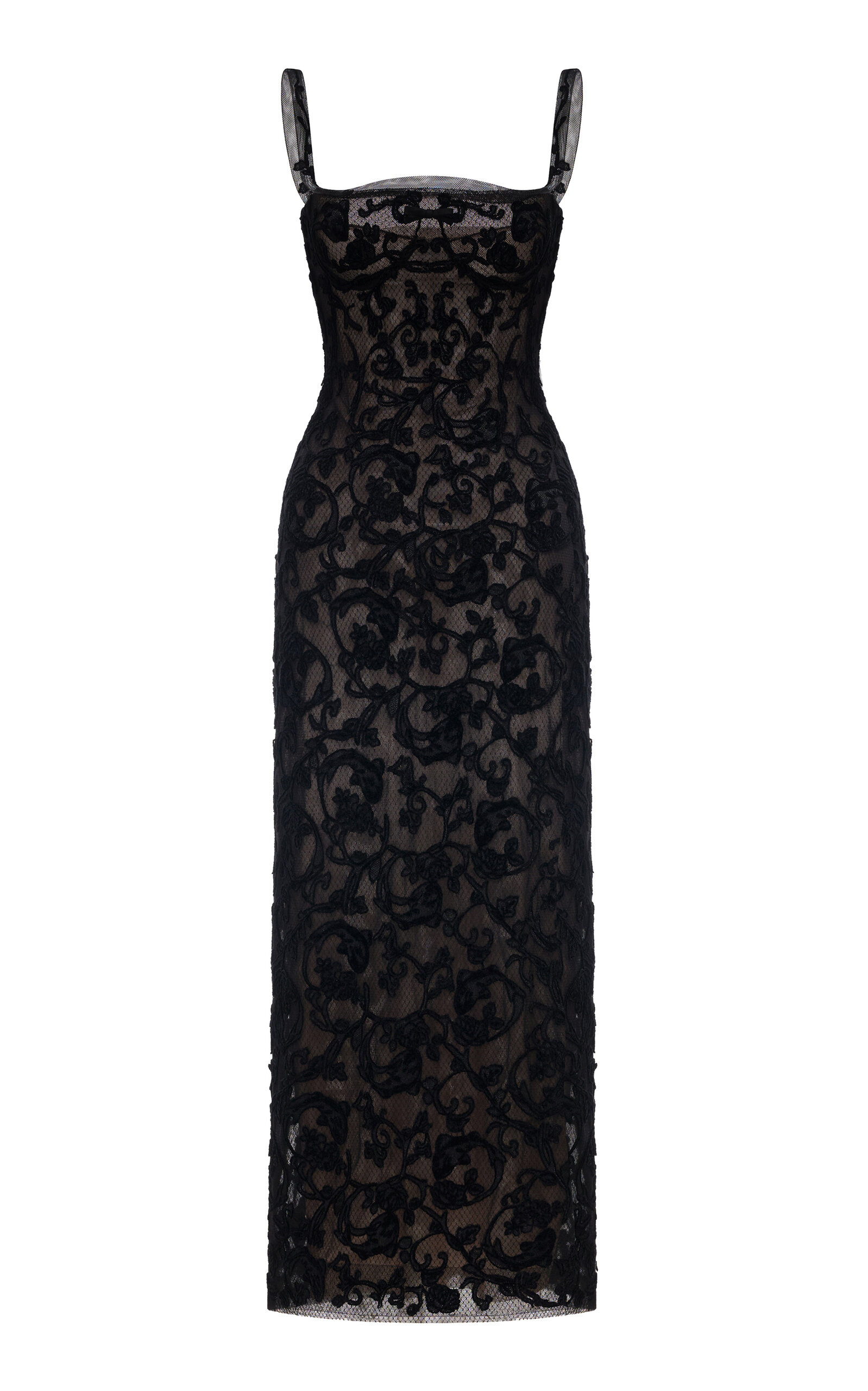 Straight-Neck Bodice Midi Dress - Moda Operandi