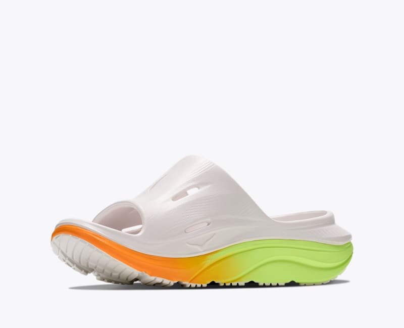 HOKA ORA Recovery Slide 3 Shoes in White/Neon Yuzu