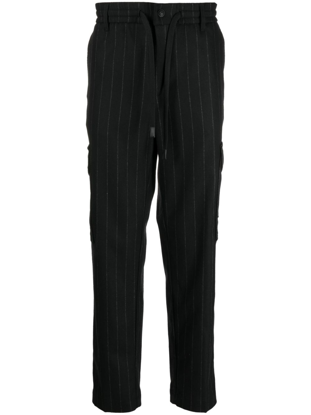 Drawstring-waist striped trousers - Black