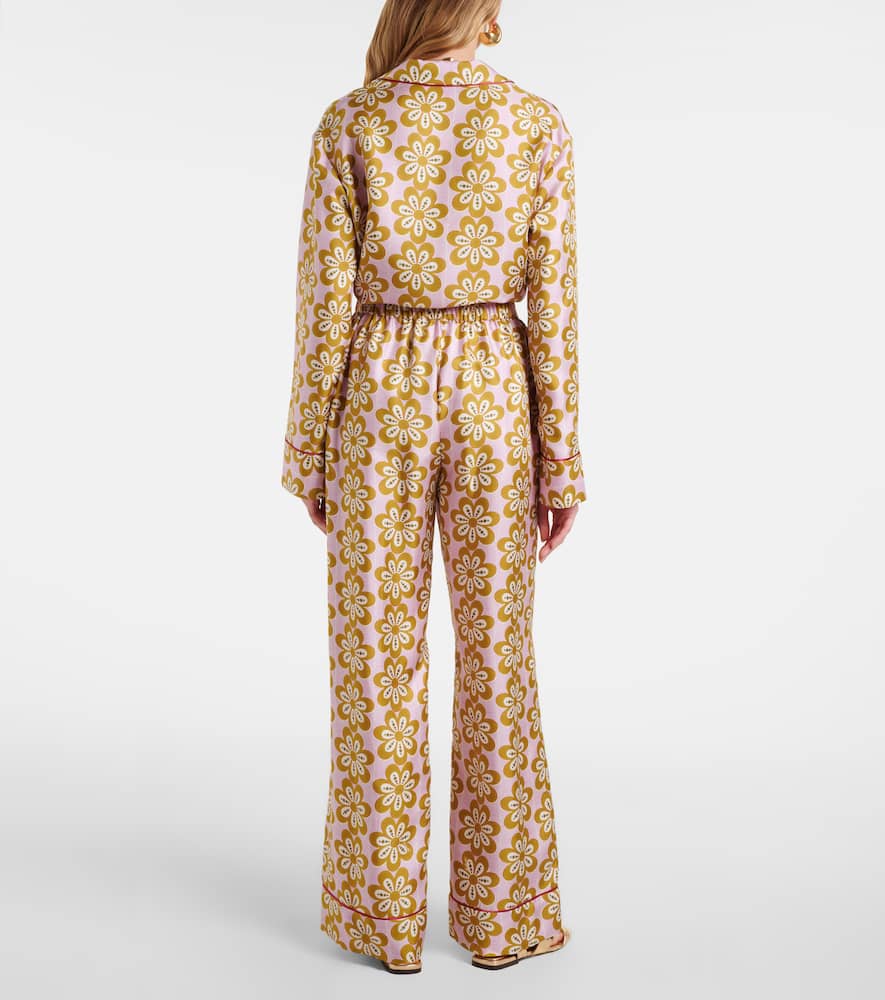 Floral silk twill pijama pants