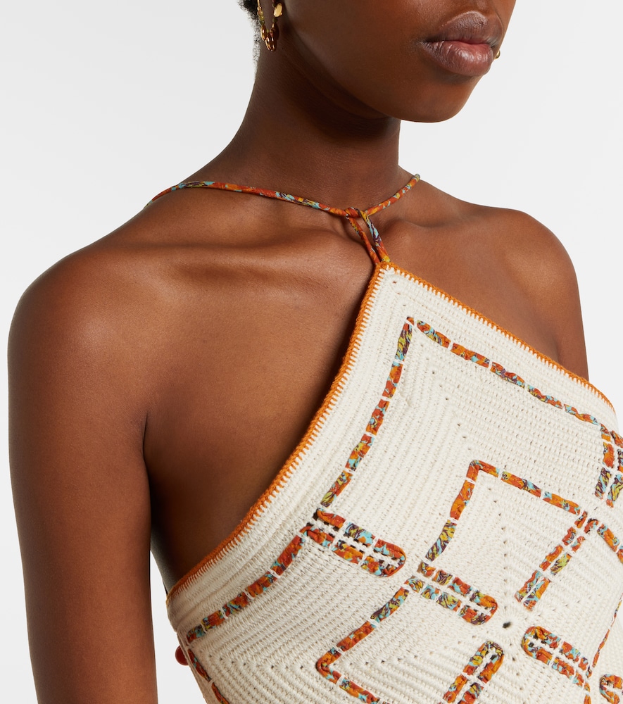 Alémais Marva beaded crochet open-back cotton top