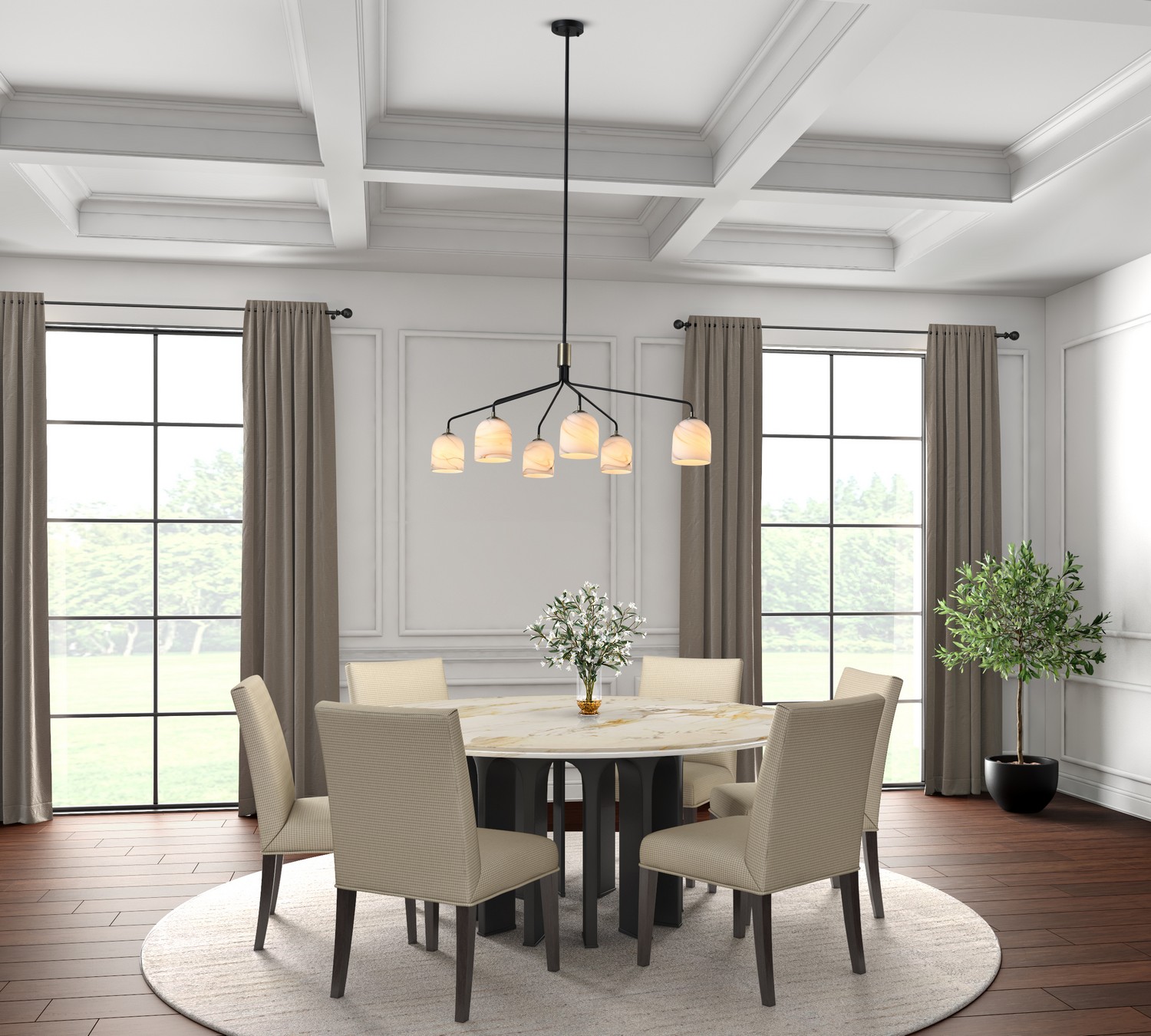Black, Brushed Brass Chandelier from the Crema Collection