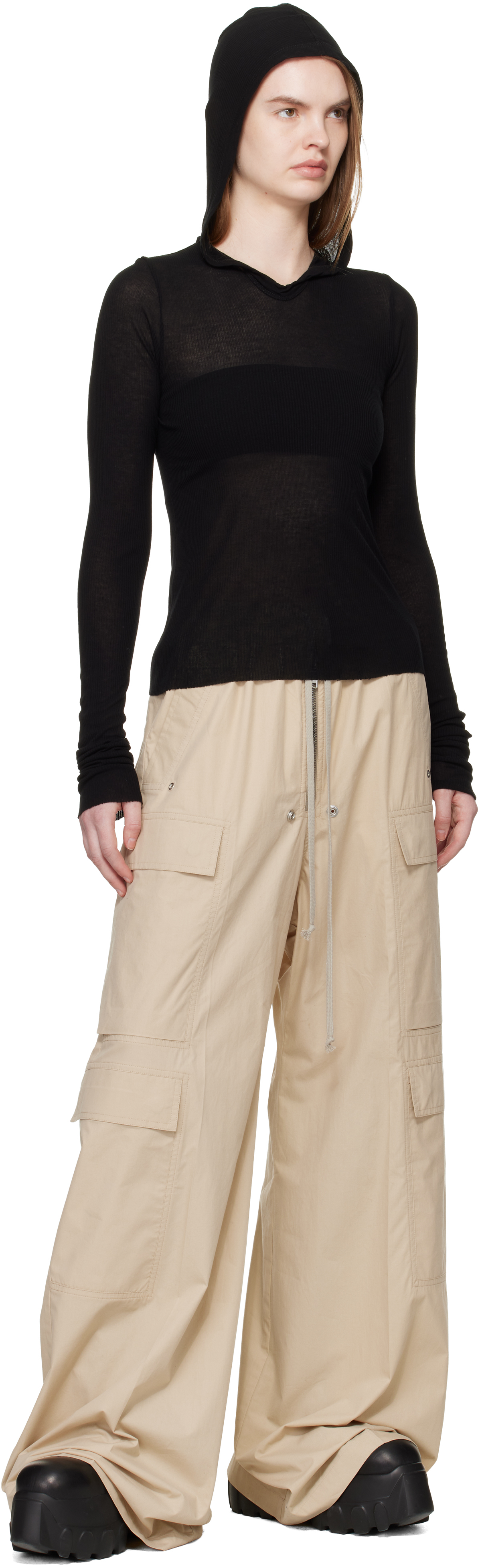 Black Temple Cropped Rib LS Hoodie