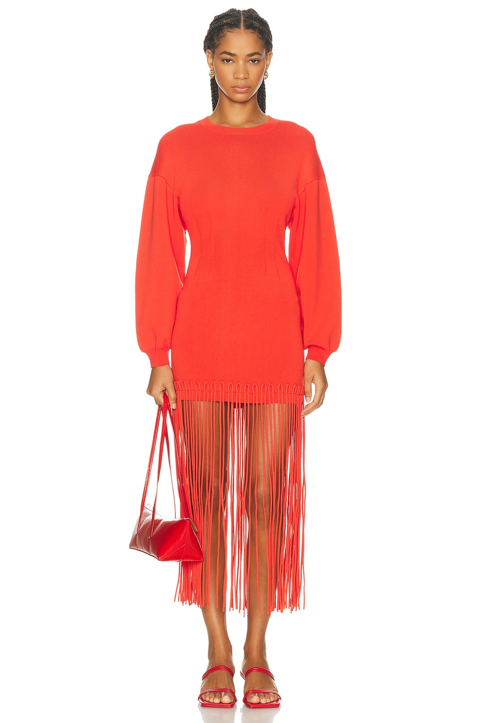 SIMONMILLER Wallis Knit Fringe Dress in Coral Red - Coral. S also in