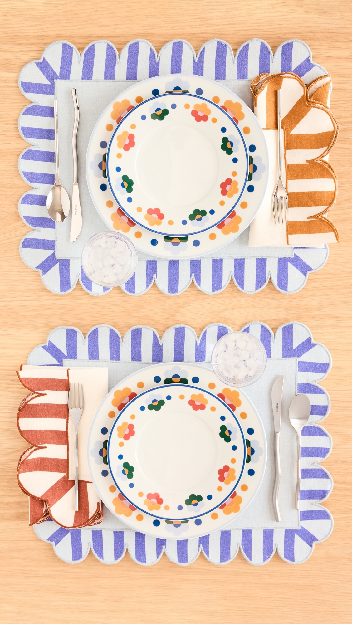 Embroidered Linen Placemats Set of 4 Blue One Size