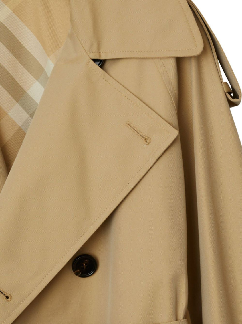 Beige Double-breasted Button Trench Coat