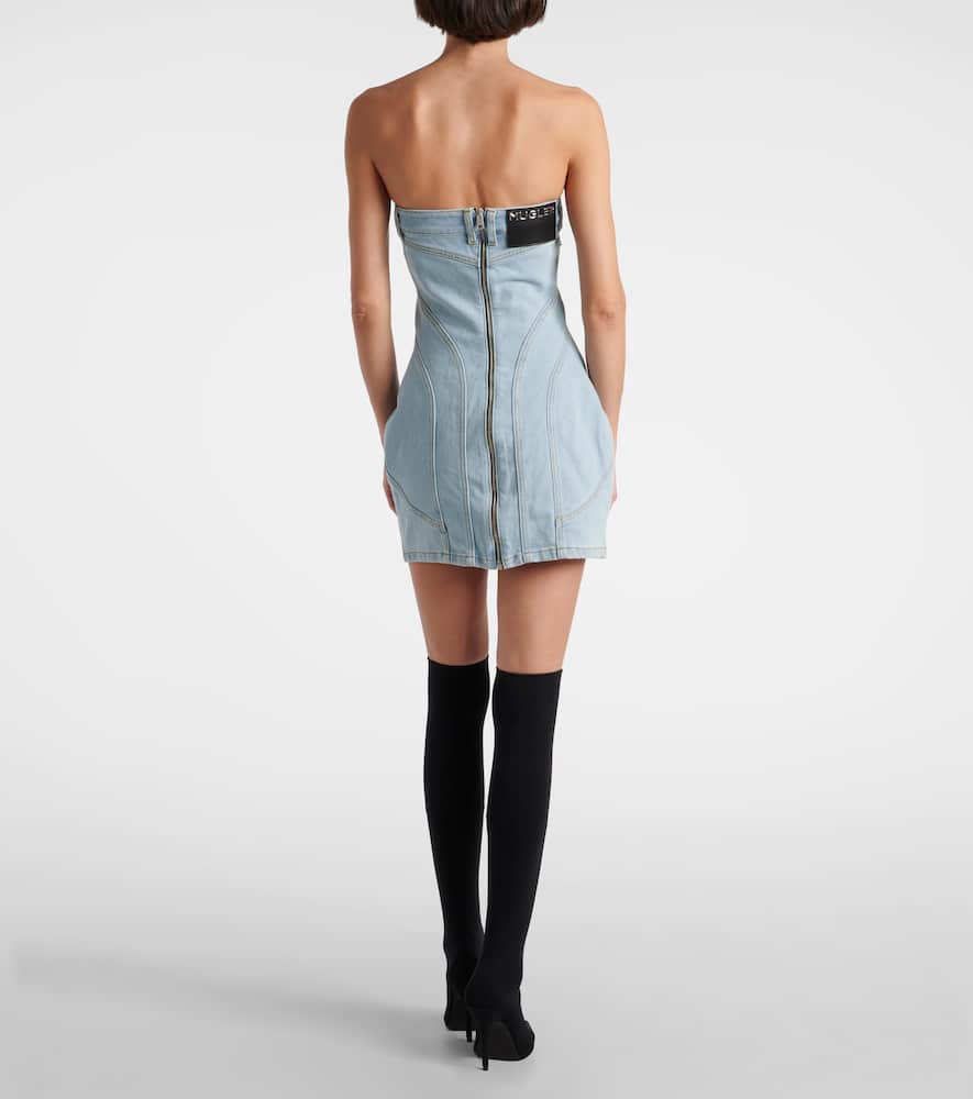 Mugler Paneled denim bustier dress