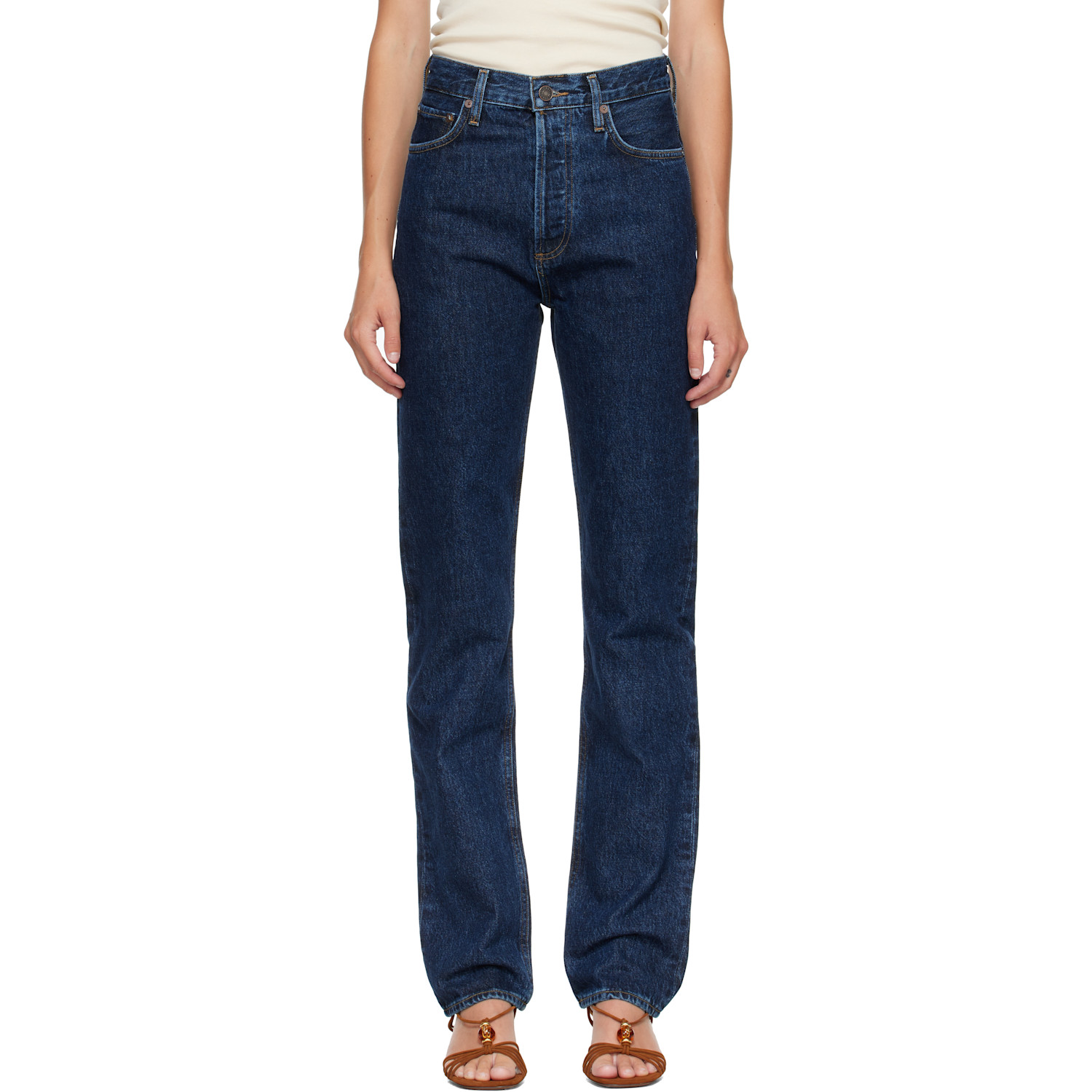 Navy 90's Pinch Waist High Rise Straight Jeans