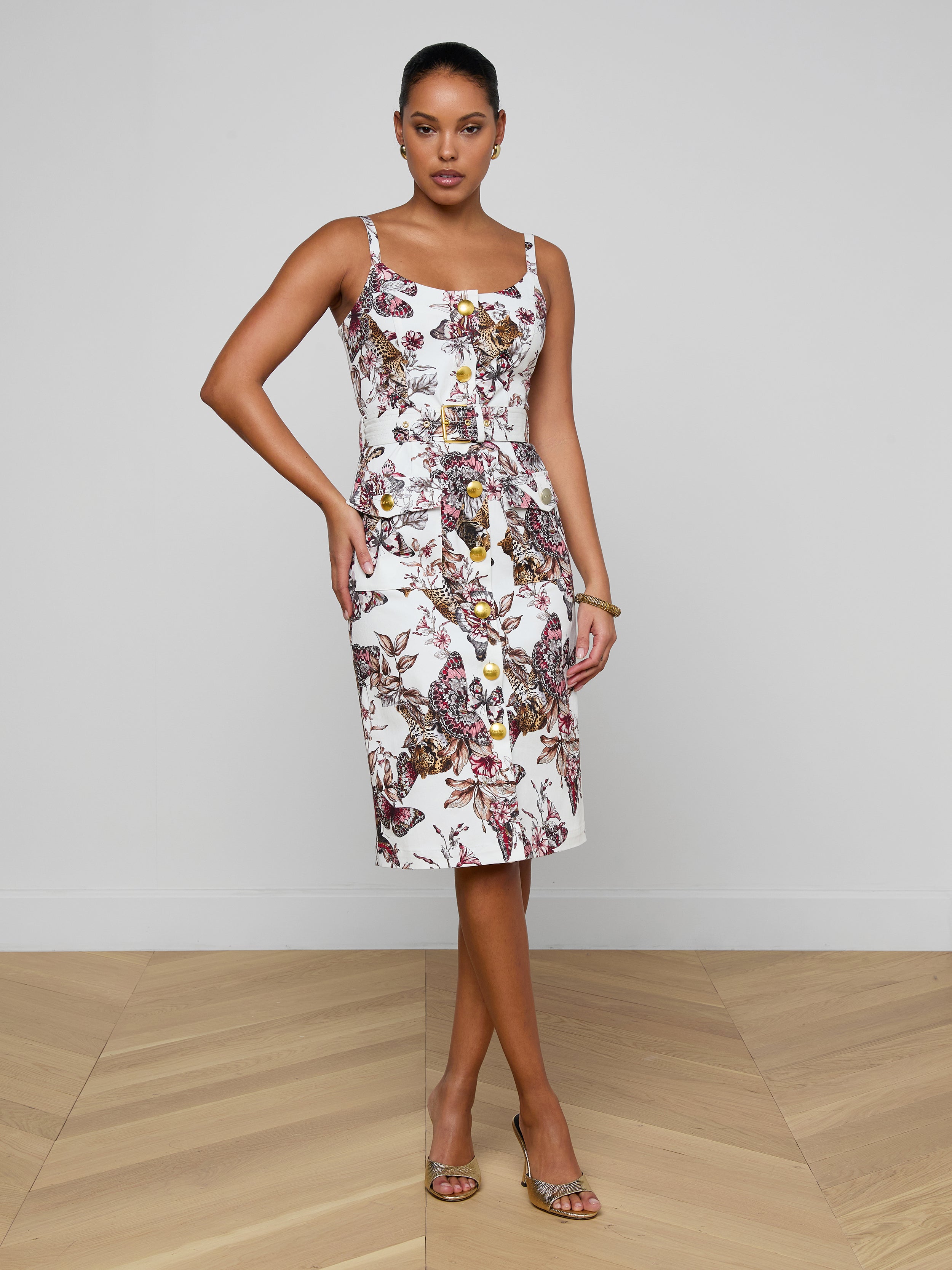 Ida Dress In White Multi Large Butterfly Jungle