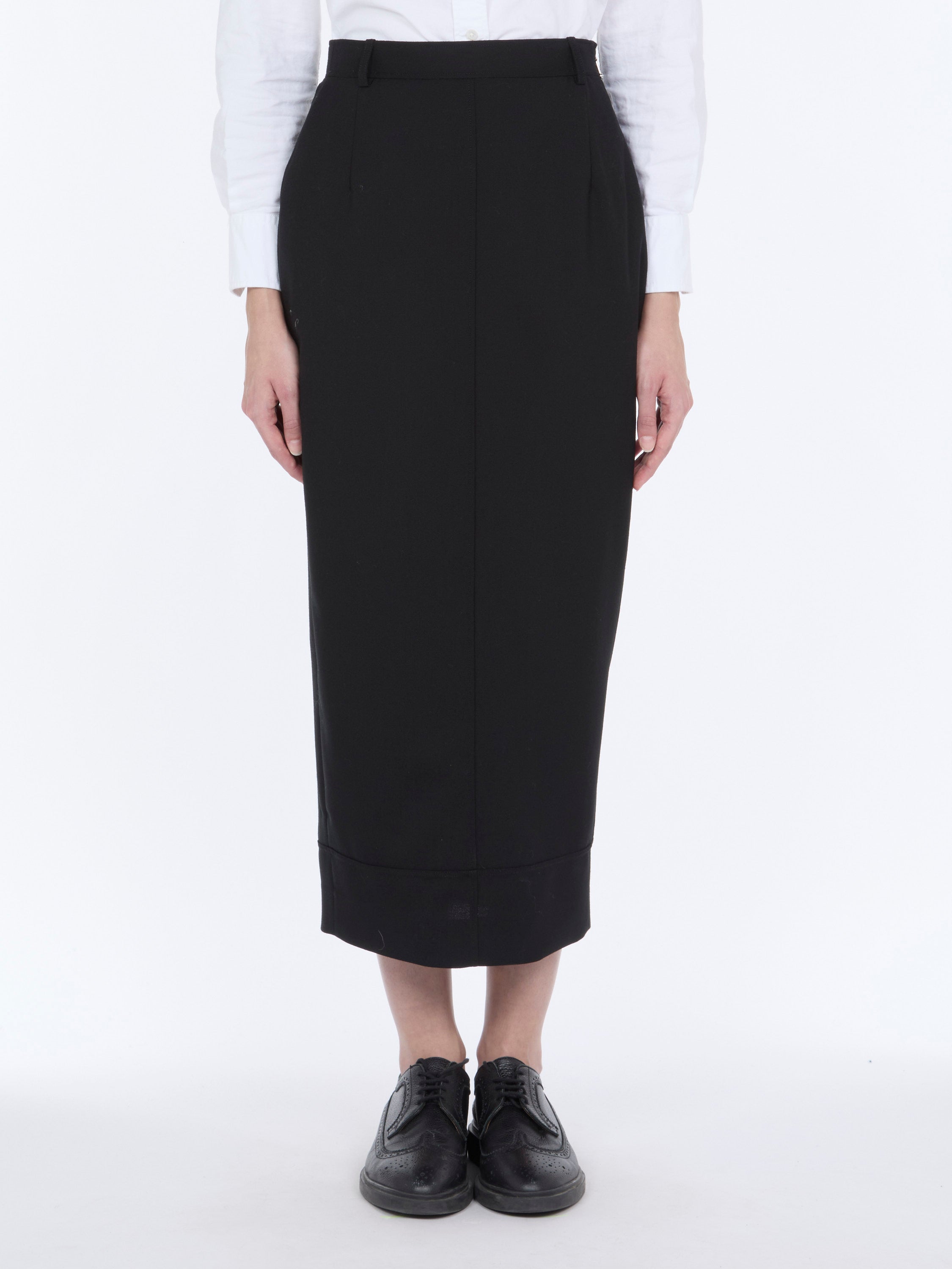 High-Waisted Hopsack Pencil Skirt — Black