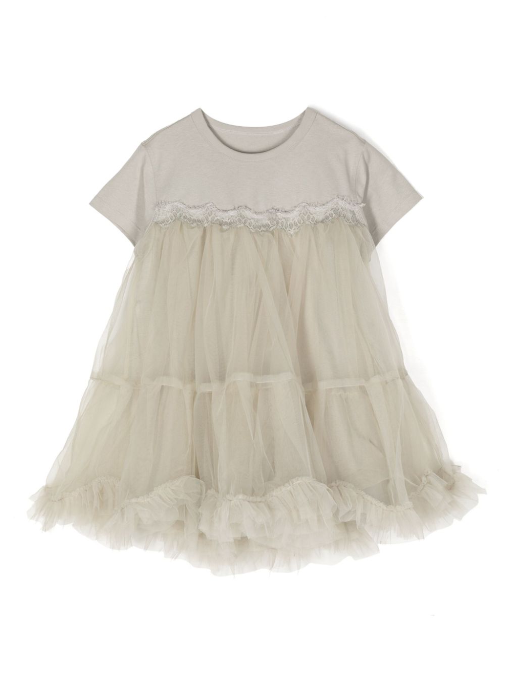 Tulle-skirt cotton T-shirt dress - Neutrals