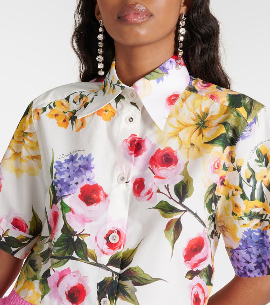 Floral cropped cotton poplin shirt