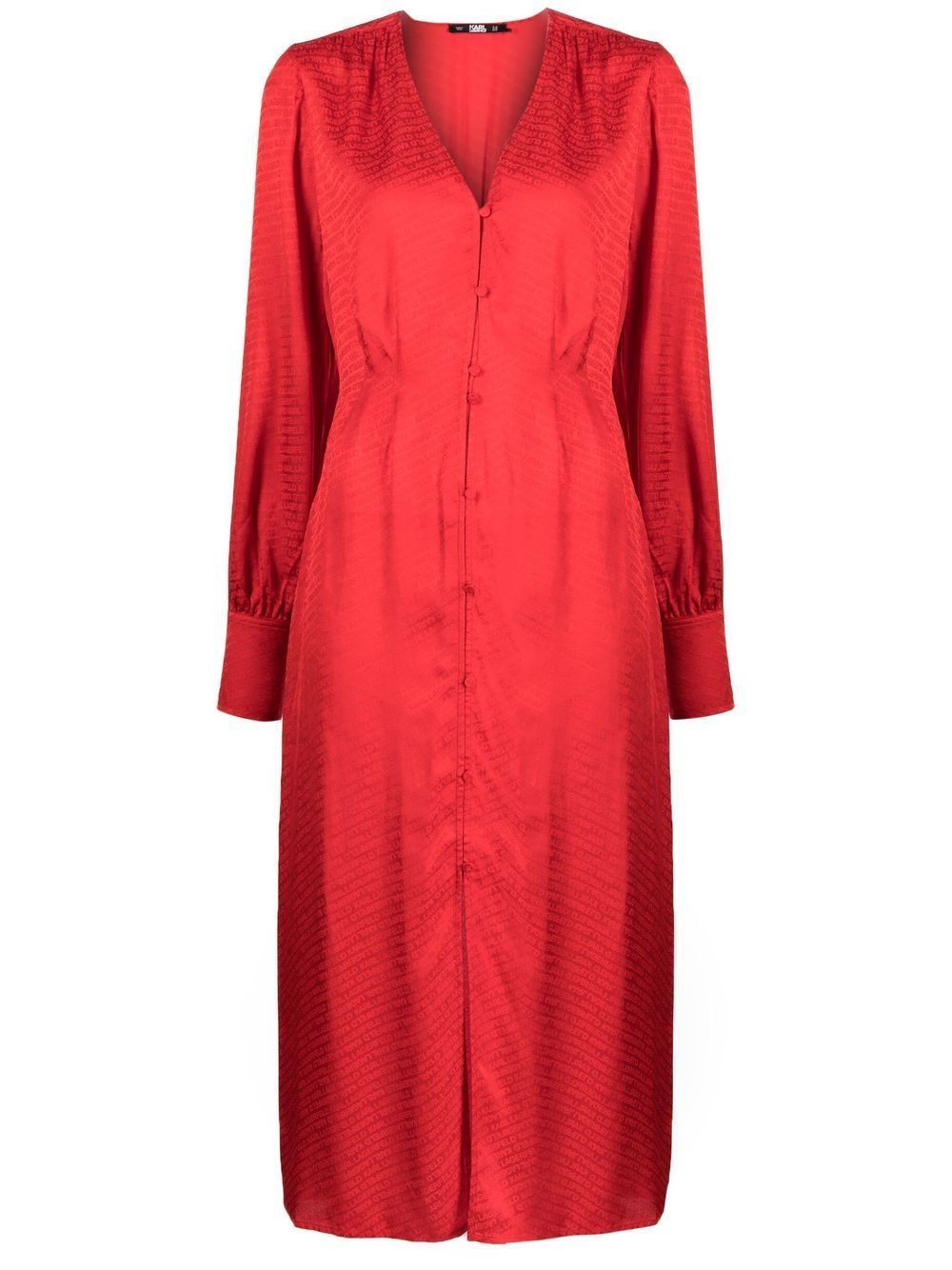 Logo-print jacquard shirt dress - Red