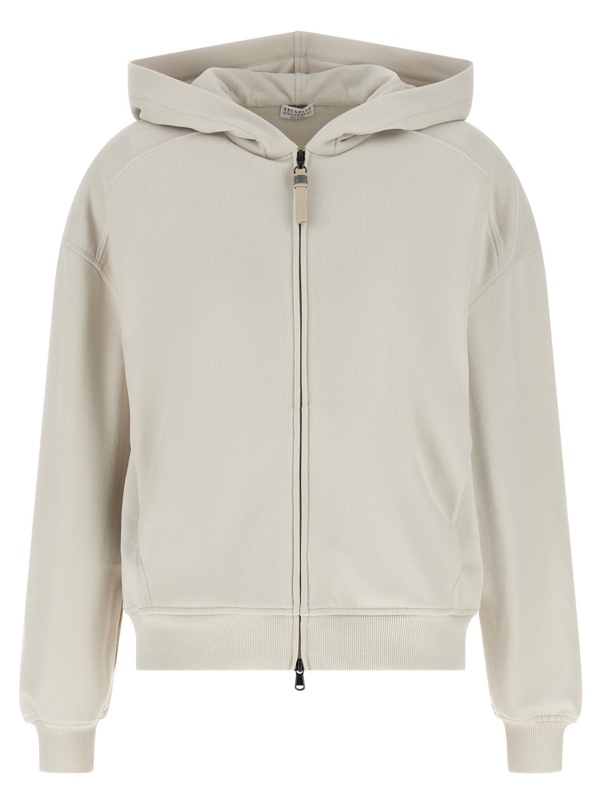 Off White Solid Hood Sweatshirt