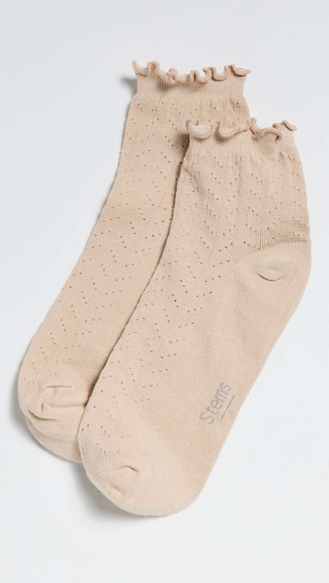Pointelle Ankle Socks Beige One Size