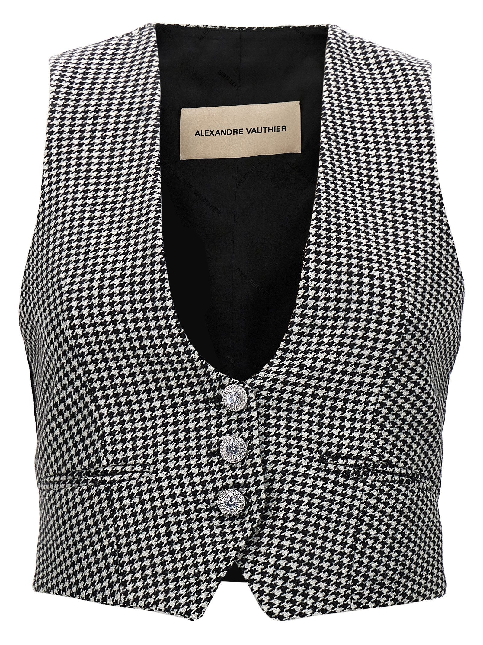 Houndstooth Wool Blend Vest — Black