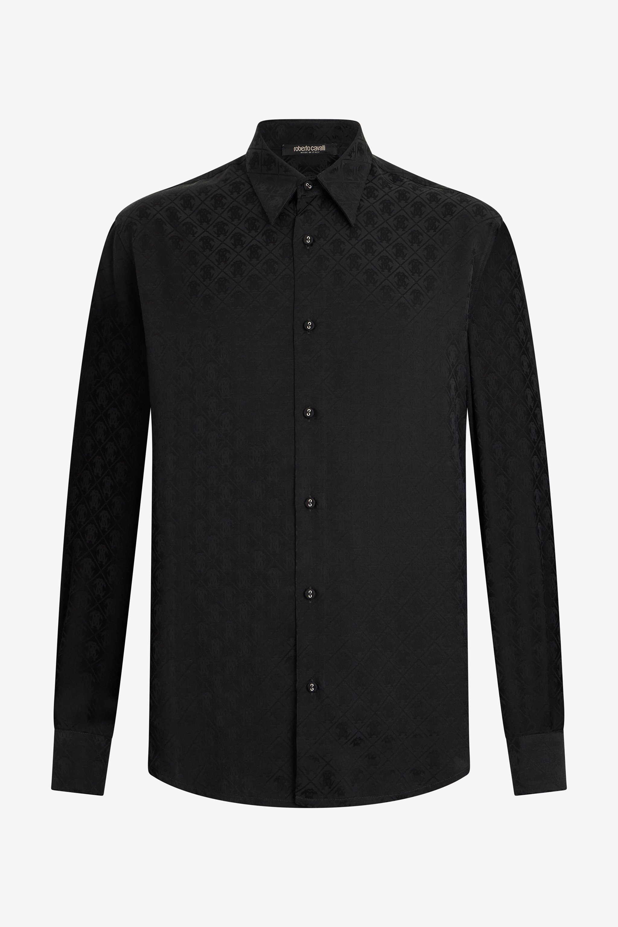 Black Shirt With All-over Monogram Mirror Snake