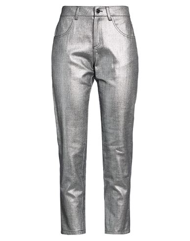 Woman Pants Silver Size 4 Cotton, Polyurethane
