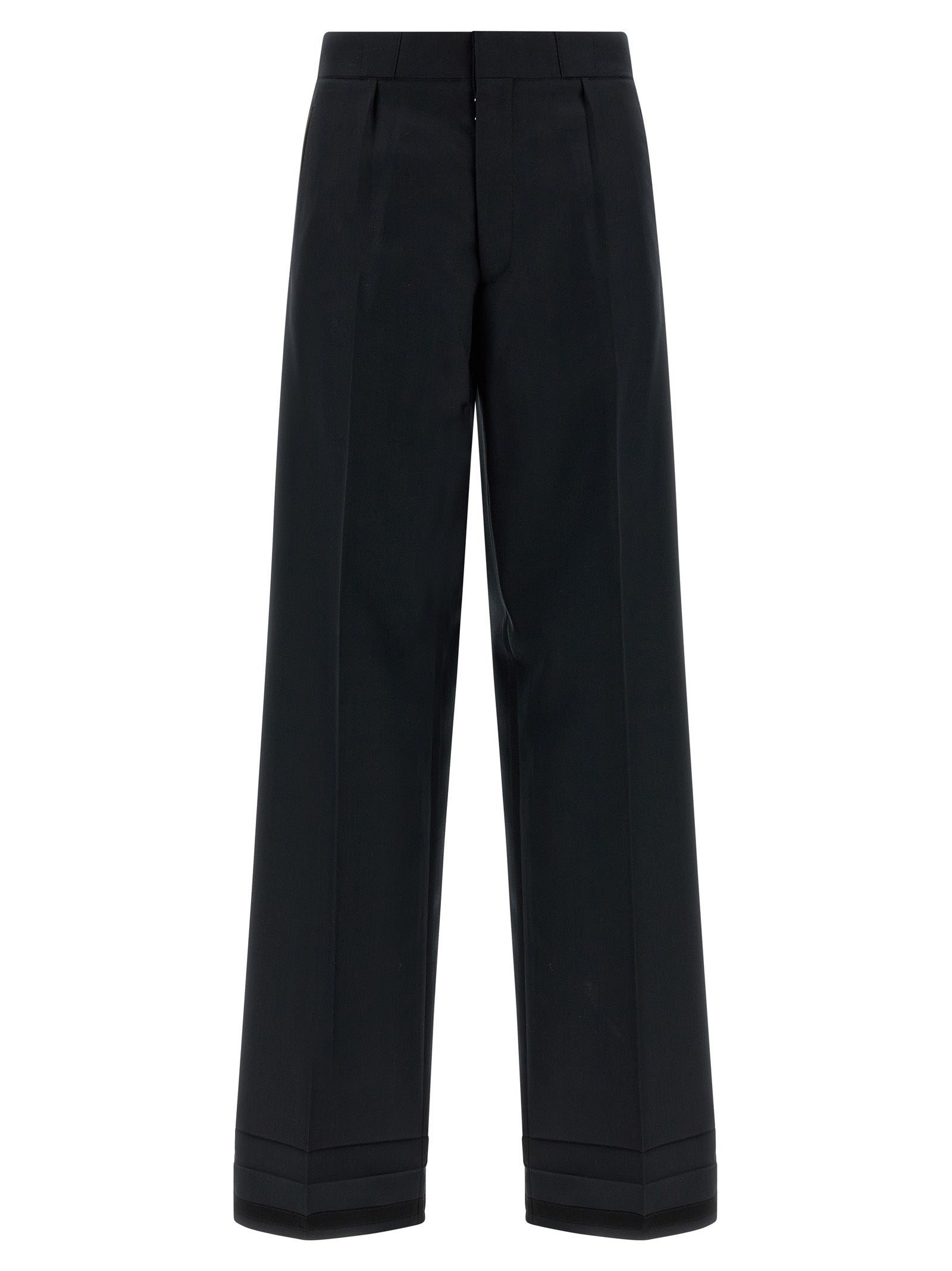 Wool Blend Wide-Leg Trousers — Black
