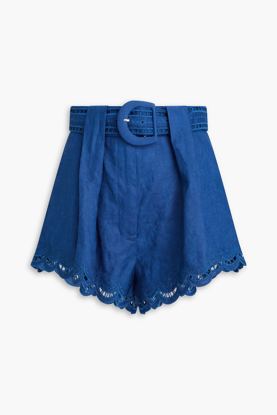 Richelieu broderie anglaise-trimmed belted linen shorts - Blue - XXS