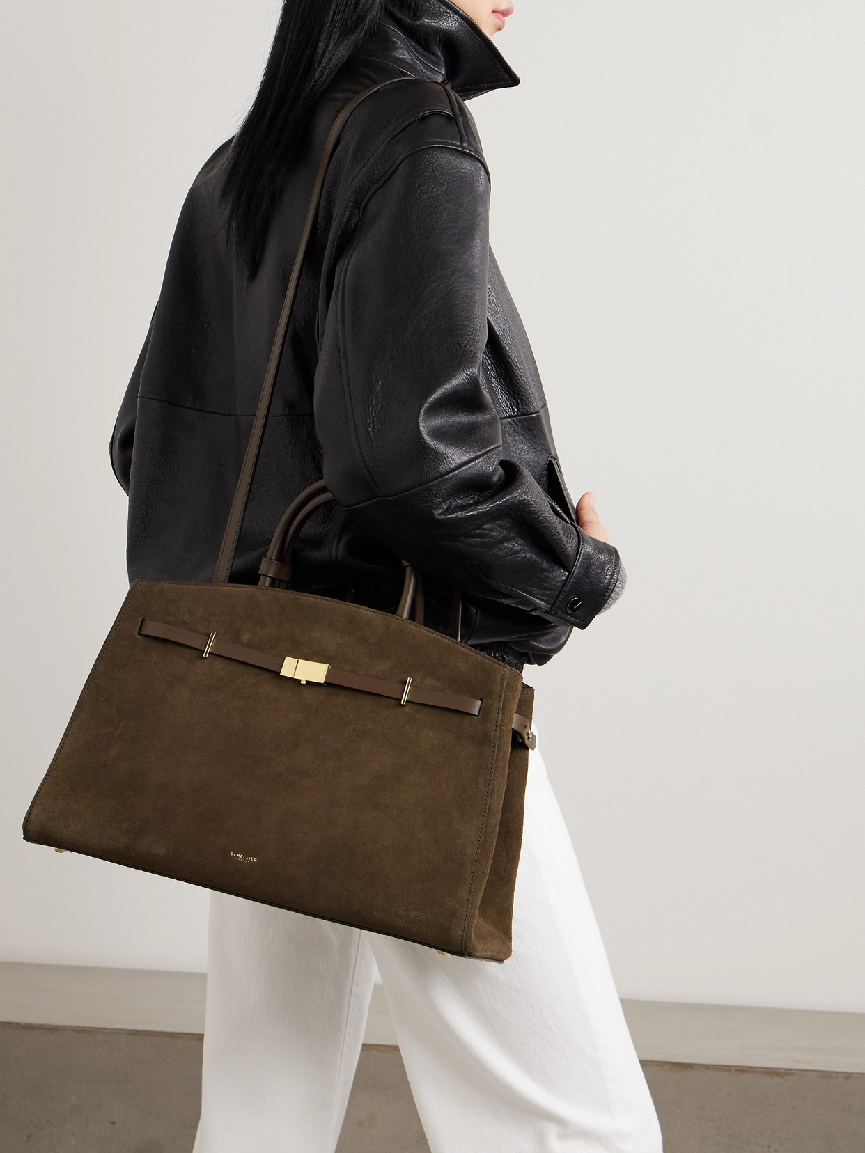 The Hudson Leather-trimmed Suede Tote - Taupe