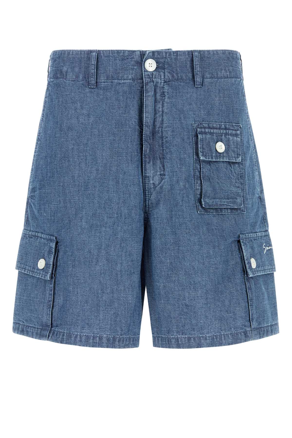 Multi-Pocket Denim Cargo Shorts — Blue