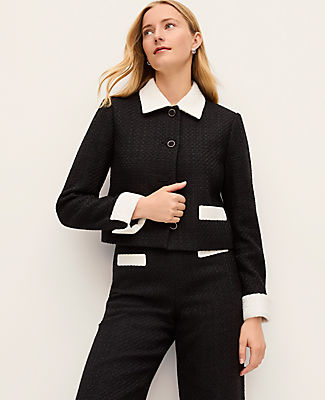 Ann Taylor Petite Contrast Trim Tweed Jacket