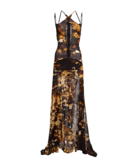 Printed silk-blend chiffon gown