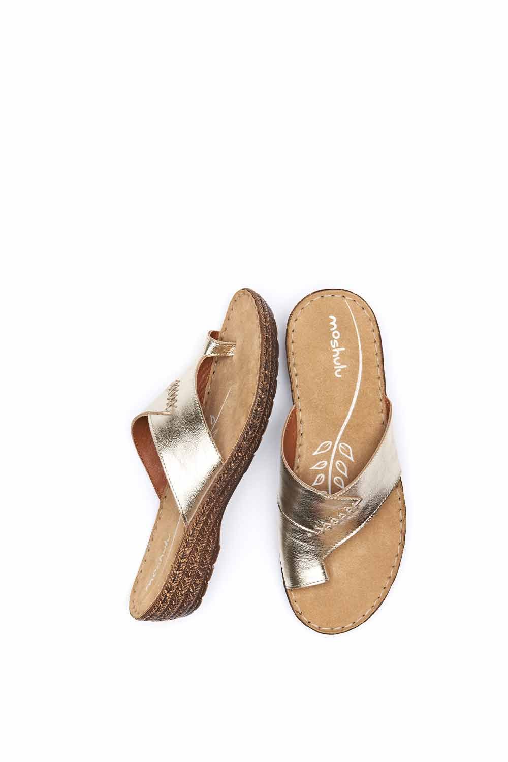 Moshulu Women's 'Seville Metallic' Toe-Loop Comfort Sandals in Metallic Gold
